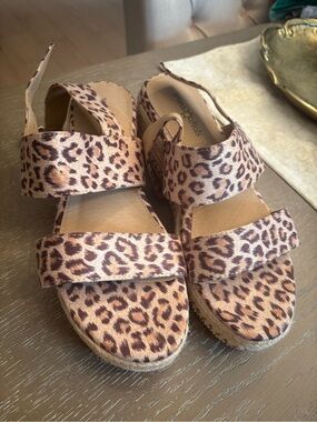 Leopard Print Wedge Sandals - Women